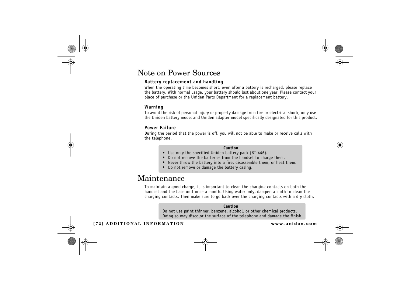 Maintenance | Uniden DCX 640 User Manual | Page 74 / 88