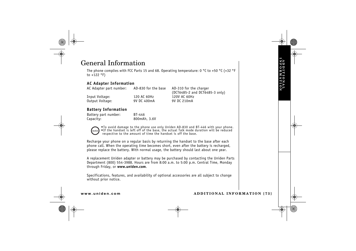 General information | Uniden DCX 640 User Manual | Page 75 / 88