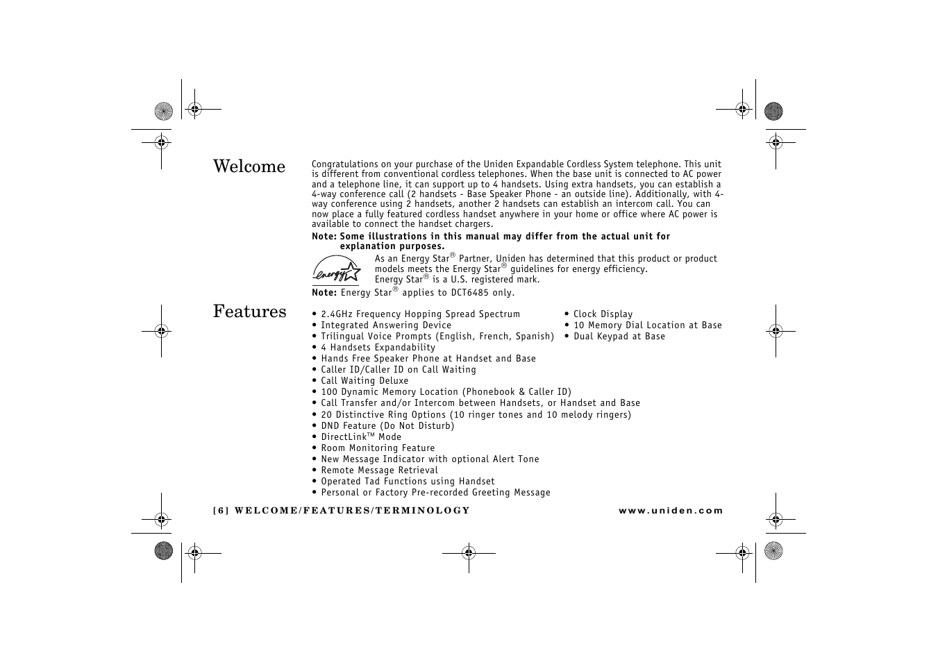 Welcome features | Uniden DCX 640 User Manual | Page 8 / 88