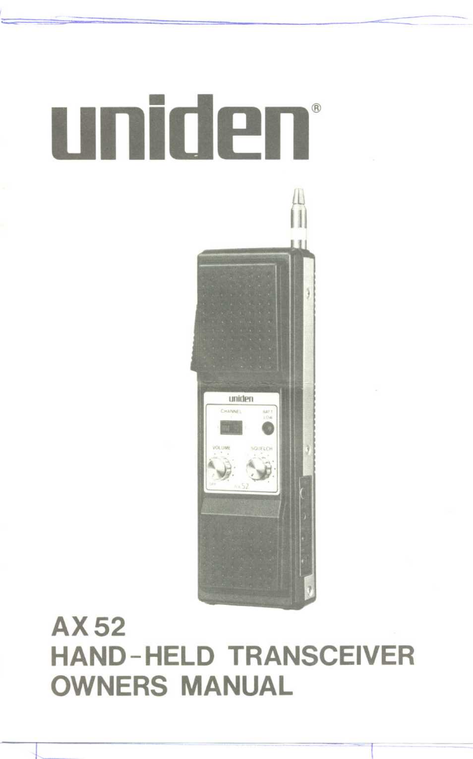 Uniden HAND- HELD TRANSCEIVER AX52 User Manual | 8 pages