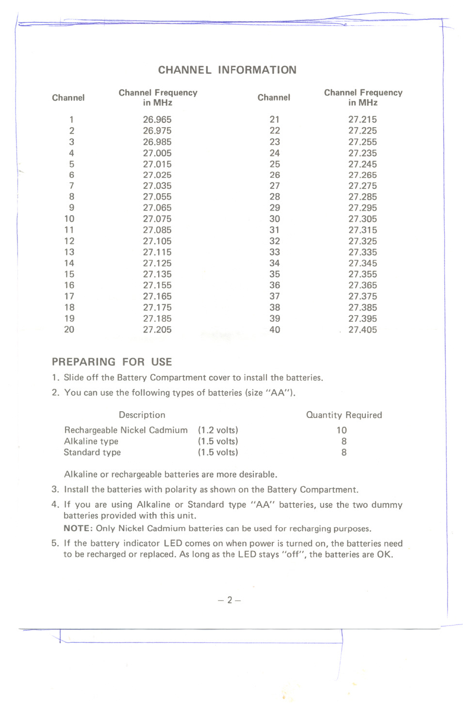 Channel information, Preparing for use | Uniden HAND- HELD TRANSCEIVER AX52 User Manual | Page 3 / 8