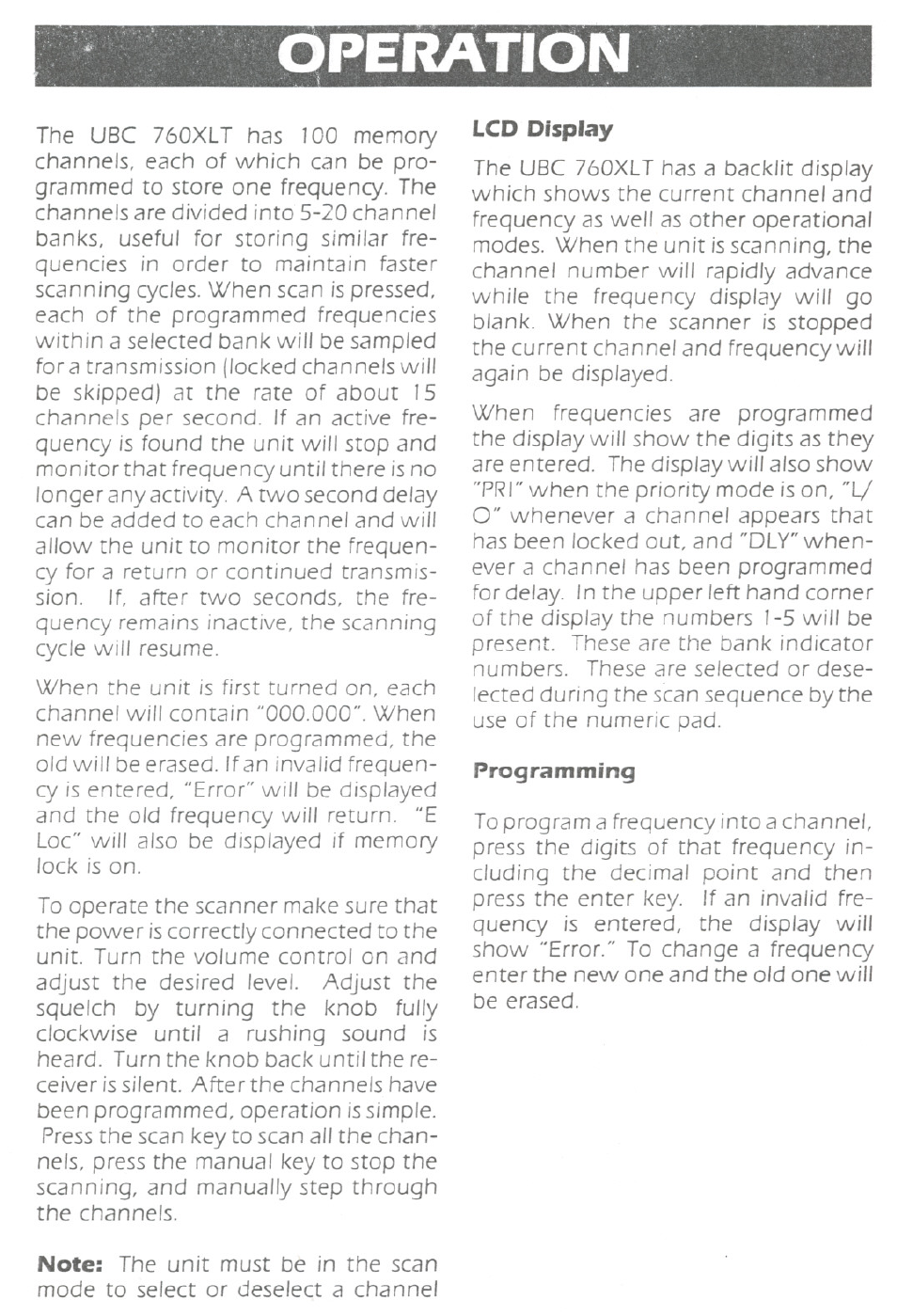 Lcd display, Programming | Uniden UBC760XLT User Manual | Page 4 / 8