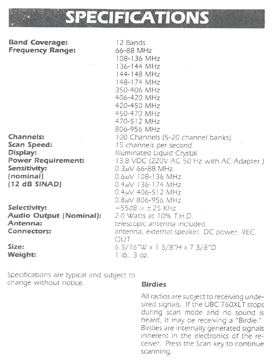 Birdies | Uniden UBC760XLT User Manual | Page 5 / 8