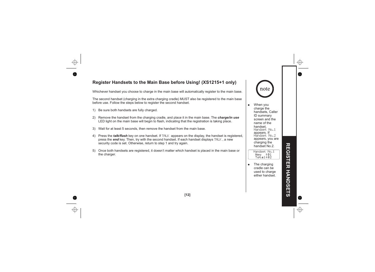 Register handsets | Uniden XS1215 +1 User Manual | Page 13 / 44
