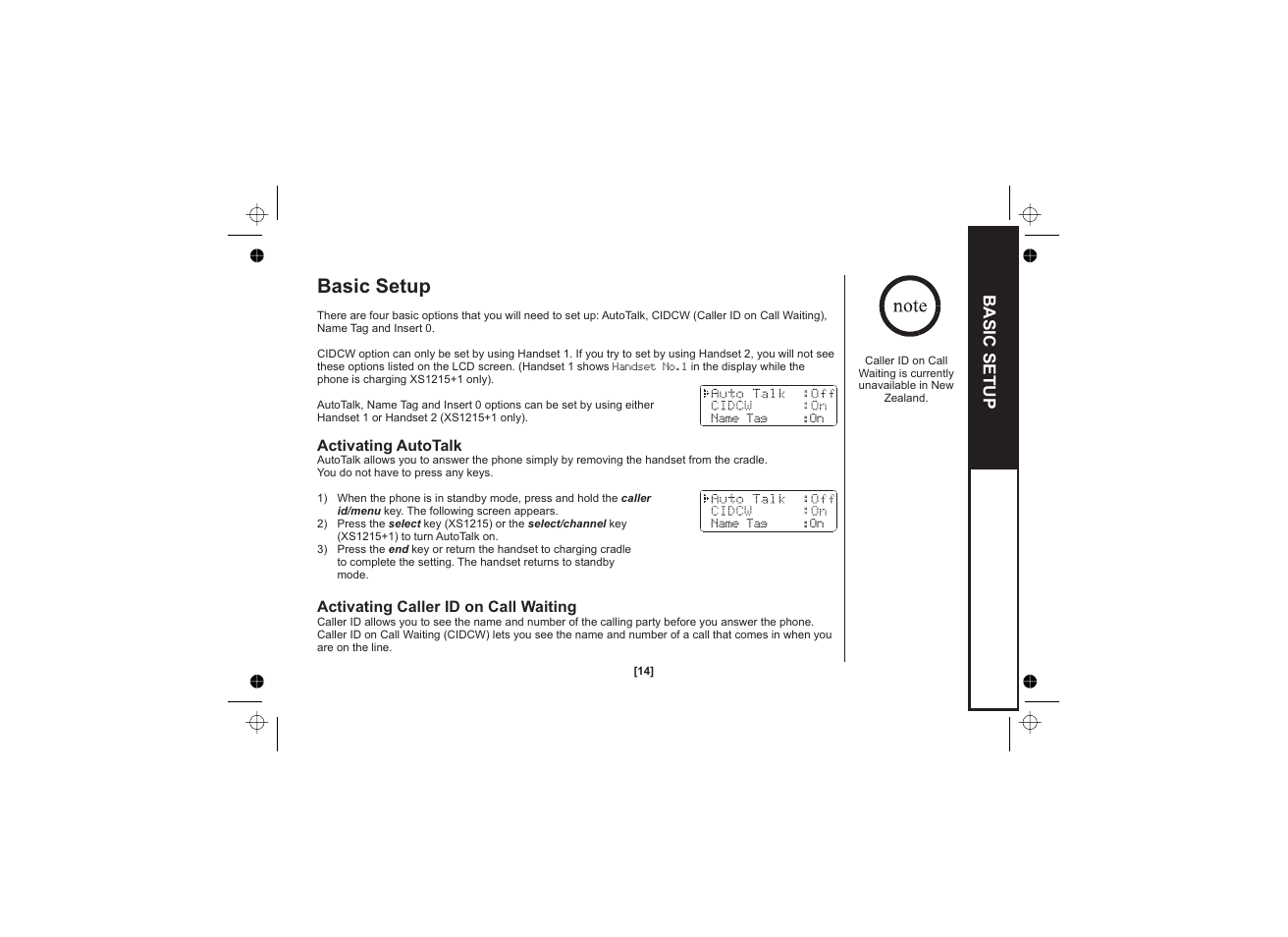 Basic setup | Uniden XS1215 +1 User Manual | Page 15 / 44