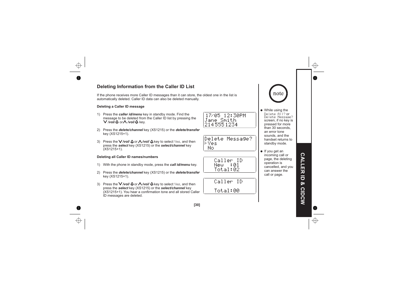 Caller id & cidcw | Uniden XS1215 +1 User Manual | Page 31 / 44