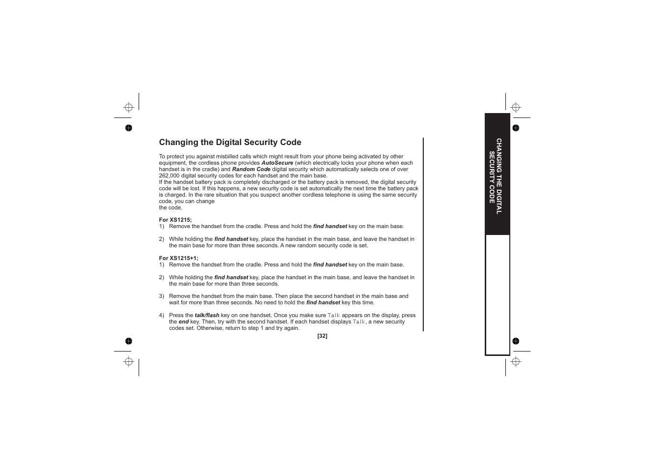 Changing the digital security code | Uniden XS1215 +1 User Manual | Page 33 / 44