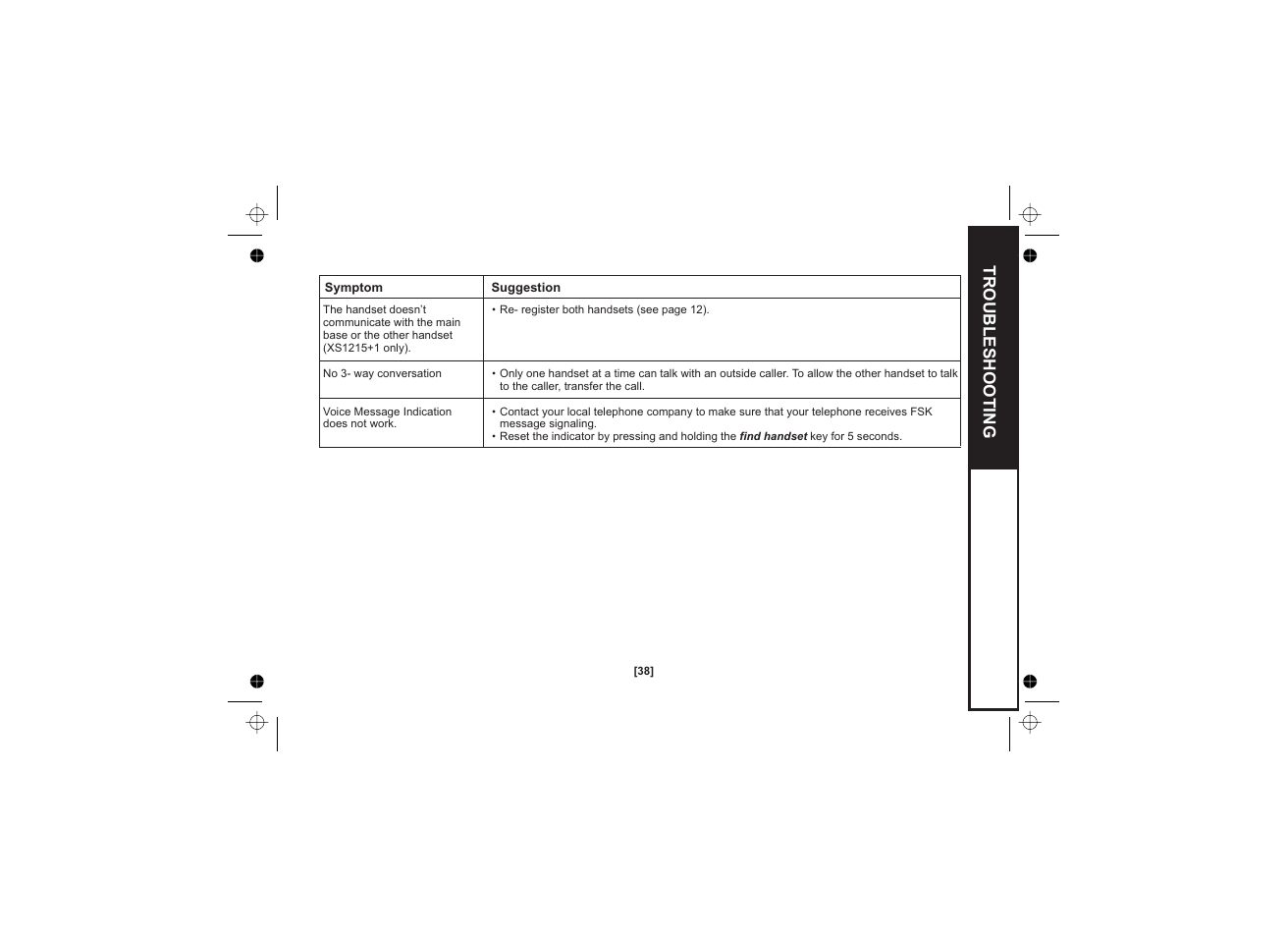 Troubleshooting | Uniden XS1215 +1 User Manual | Page 39 / 44