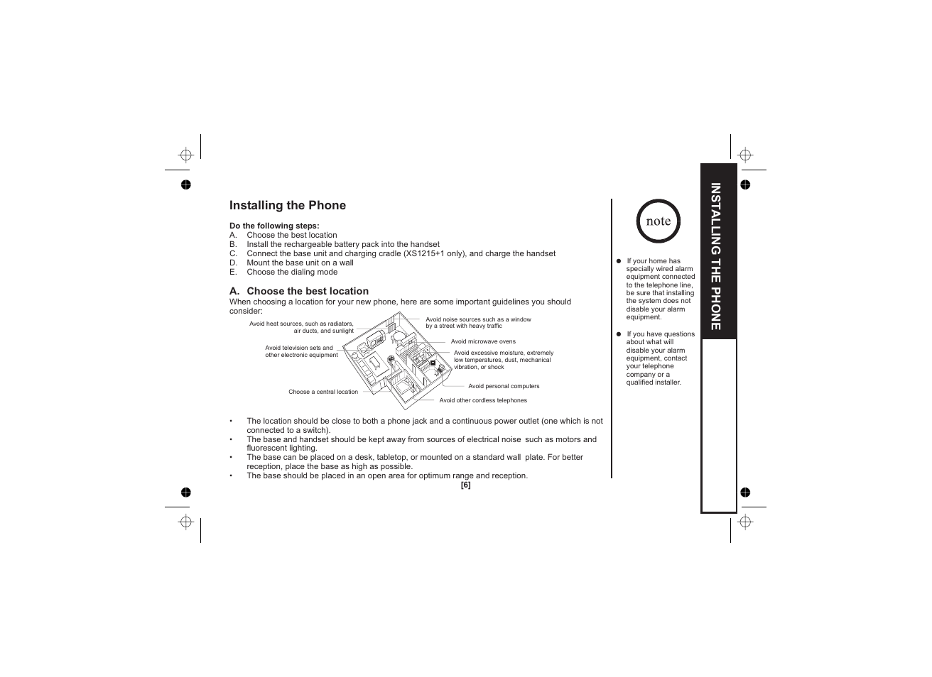 Installing the phone, Inst alling the phone | Uniden XS1215 +1 User Manual | Page 7 / 44