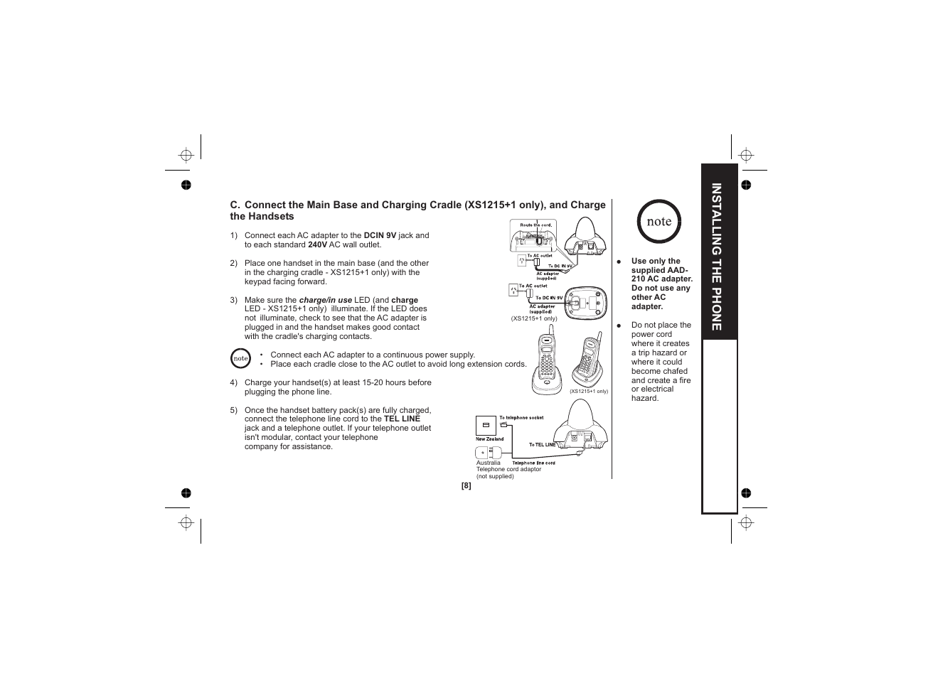 Inst alling the phone | Uniden XS1215 +1 User Manual | Page 9 / 44