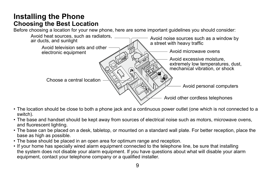 Installing the phone, Choosing the best location, Installing.the.phone | Choosing.the.best.location | Uniden CXA 15698 User Manual | Page 10 / 72