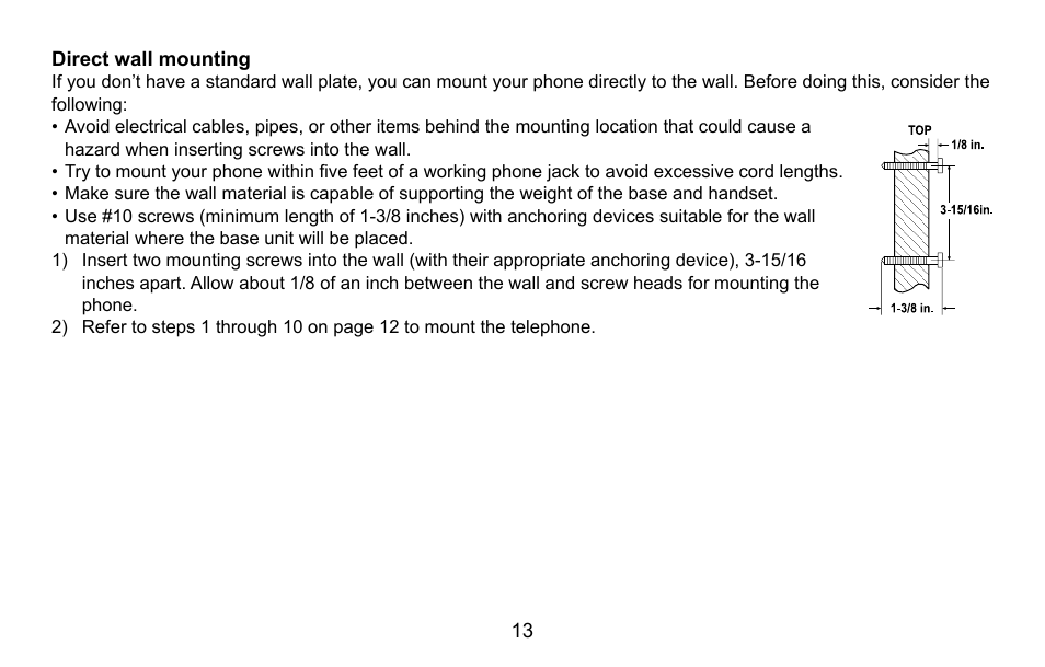 Direct wall mounting | Uniden CXA 15698 User Manual | Page 14 / 72