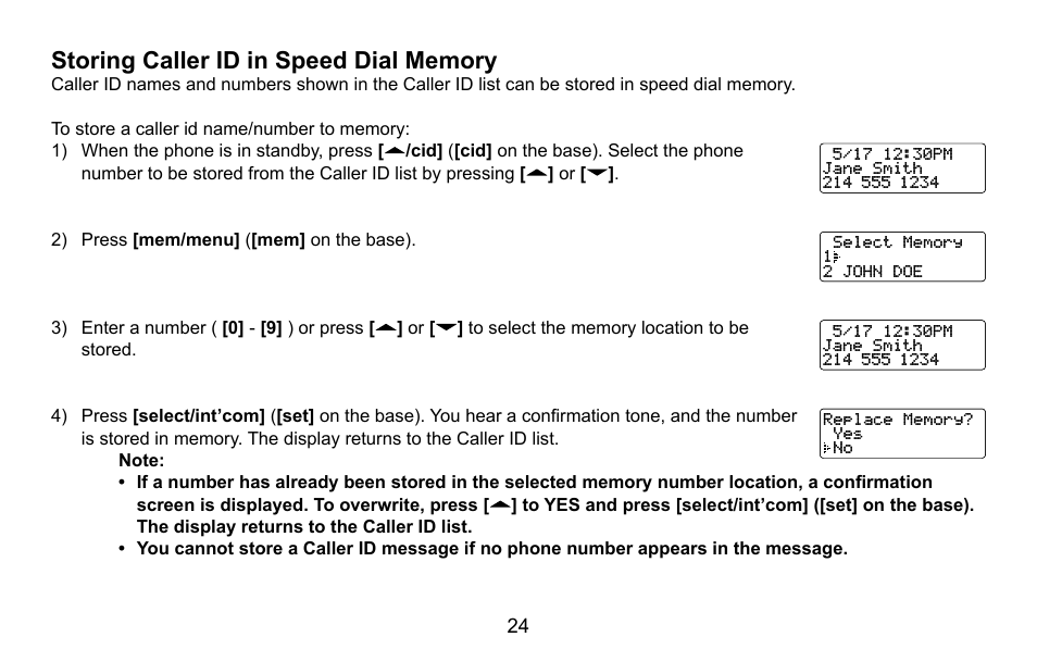 Storing caller id in speed dial memory | Uniden CXA 15698 User Manual | Page 25 / 72