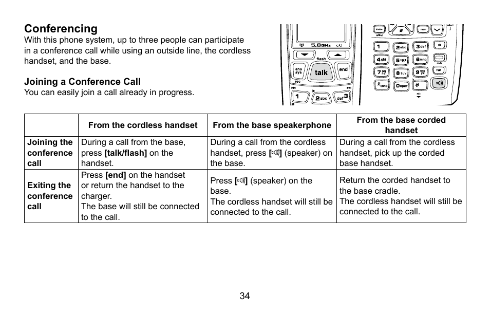 Conferencing, Joining a conference call | Uniden CXA 15698 User Manual | Page 35 / 72