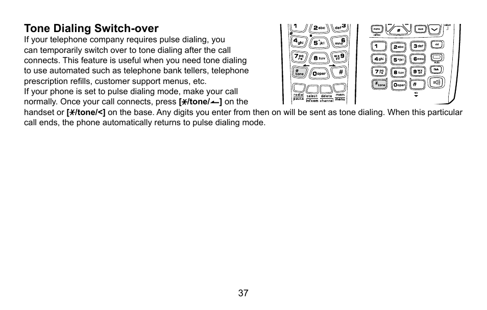 Tone dialing switch-over, Tone.dialing.switch-over | Uniden CXA 15698 User Manual | Page 38 / 72