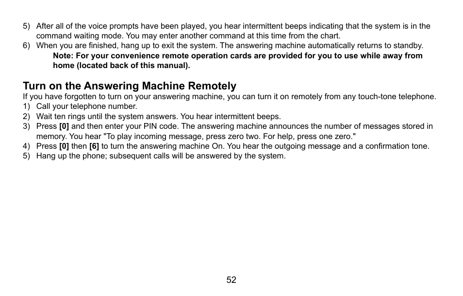 Turn on the answering machine remotely, Turn.on.the.answering.machine.remotely | Uniden CXA 15698 User Manual | Page 53 / 72