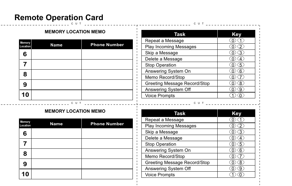 Remote.operation.card | Uniden CXA 15698 User Manual | Page 70 / 72