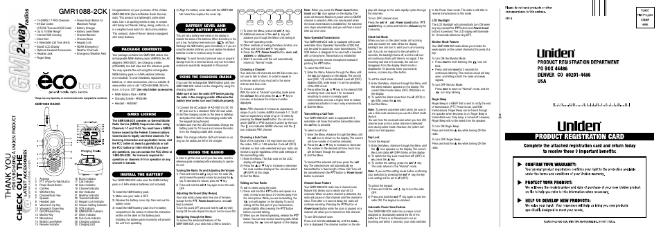 Uniden GMR1088-2CK User Manual | 2 pages