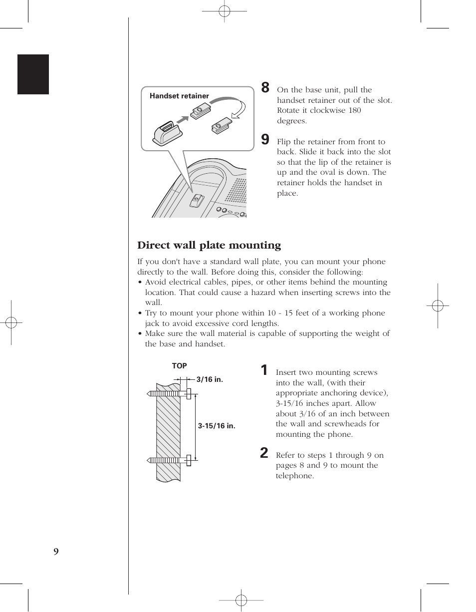 Direct wall plate mounting | Uniden 8950 User Manual | Page 12 / 46