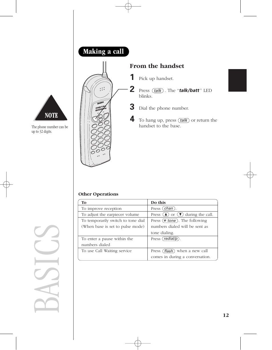 Basics, Making a call | Uniden 8950 User Manual | Page 15 / 46