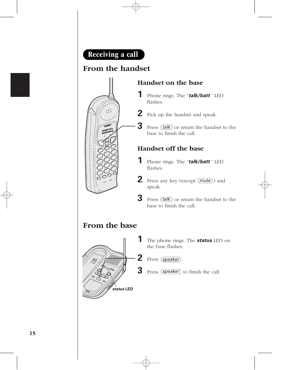 Receiving a call | Uniden 8950 User Manual | Page 18 / 46