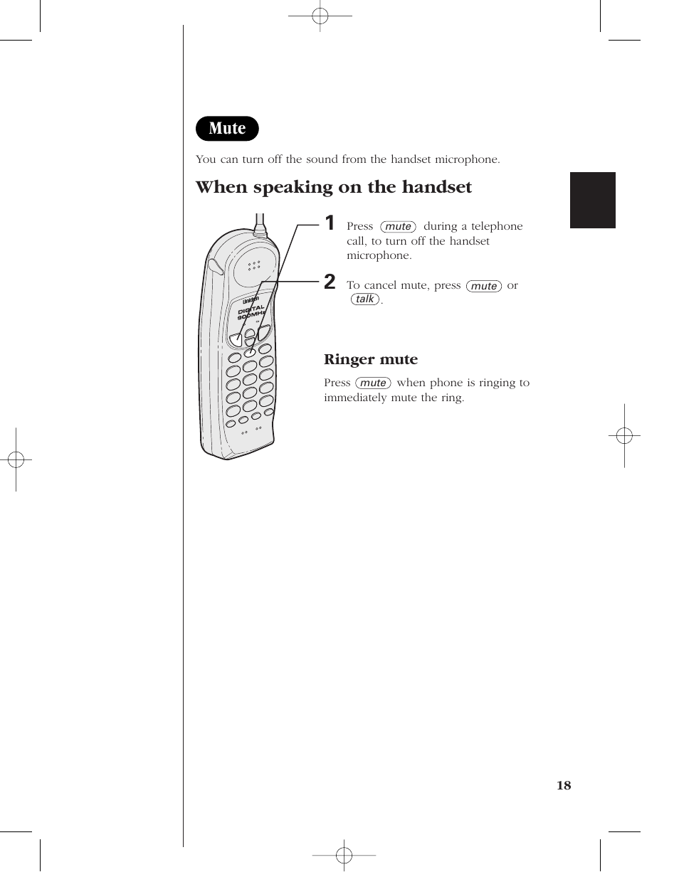 When speaking on the handset mute | Uniden 8950 User Manual | Page 21 / 46