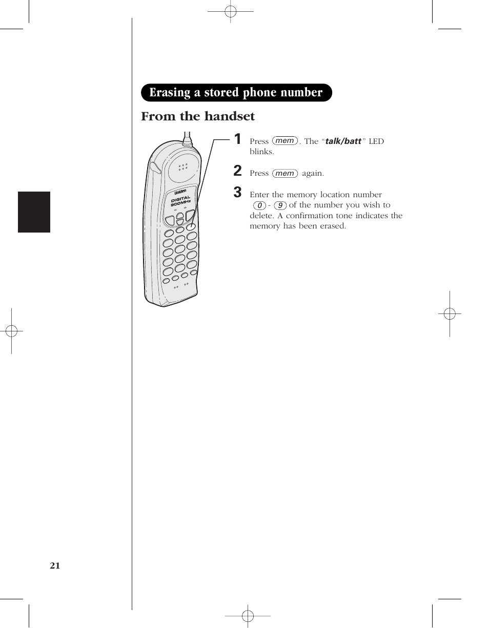 Erasing a stored phone number | Uniden 8950 User Manual | Page 24 / 46