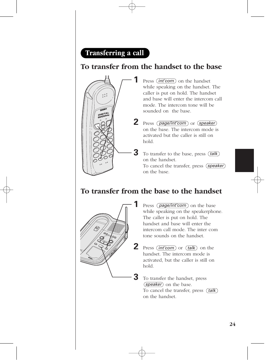 Transferring a call | Uniden 8950 User Manual | Page 27 / 46