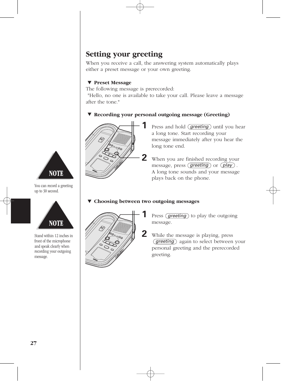 Setting your greeting | Uniden 8950 User Manual | Page 30 / 46