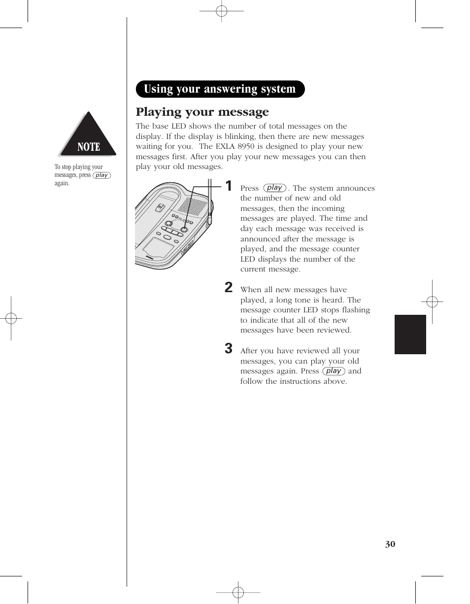 Playing your message, Using your answering system | Uniden 8950 User Manual | Page 33 / 46