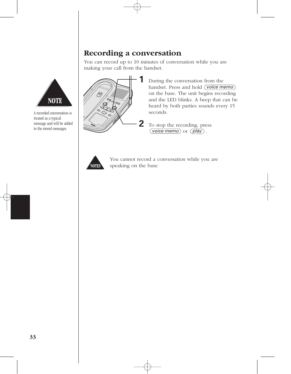 Recording a conversation | Uniden 8950 User Manual | Page 36 / 46