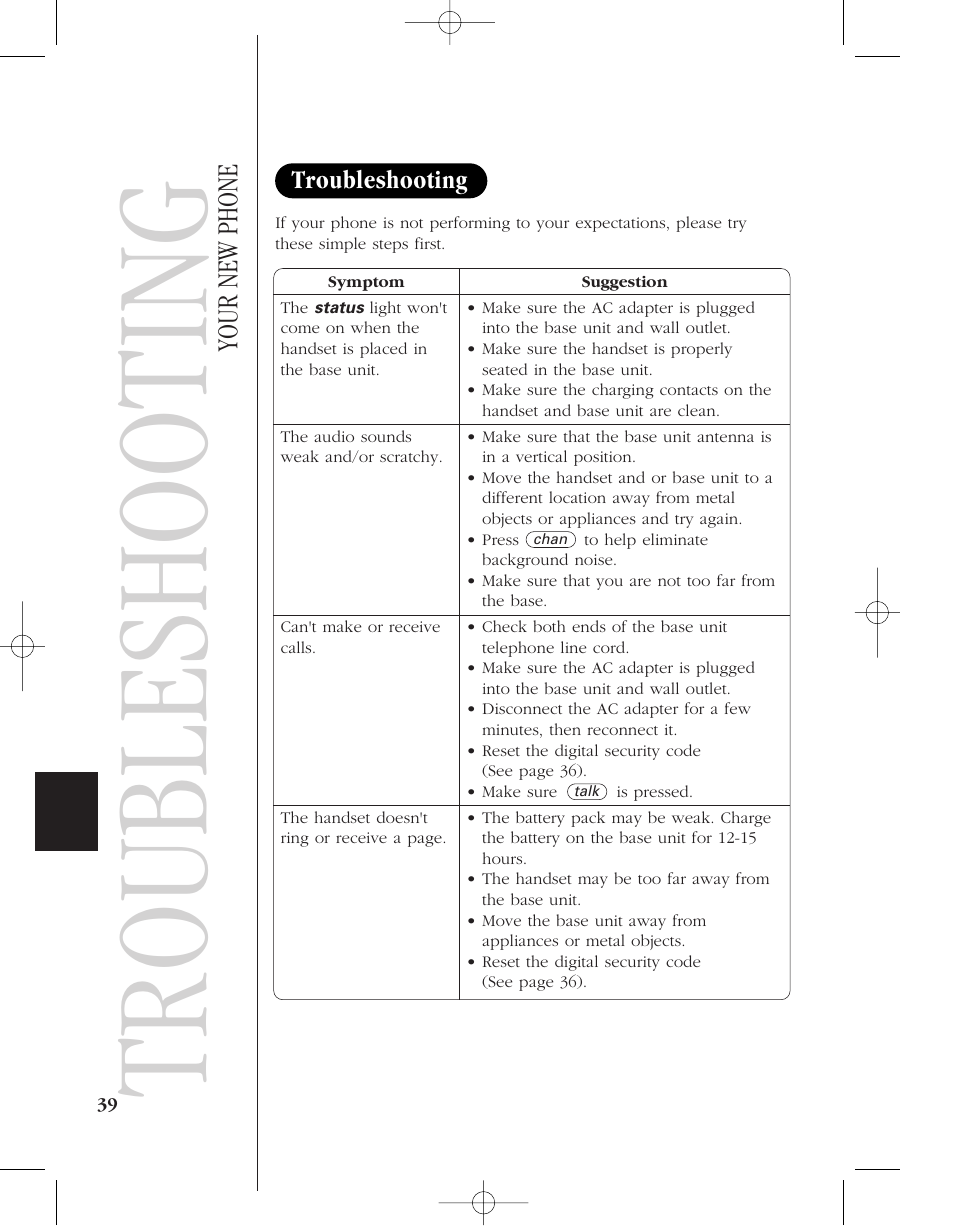 Your new phone, Troubleshooting | Uniden 8950 User Manual | Page 42 / 46