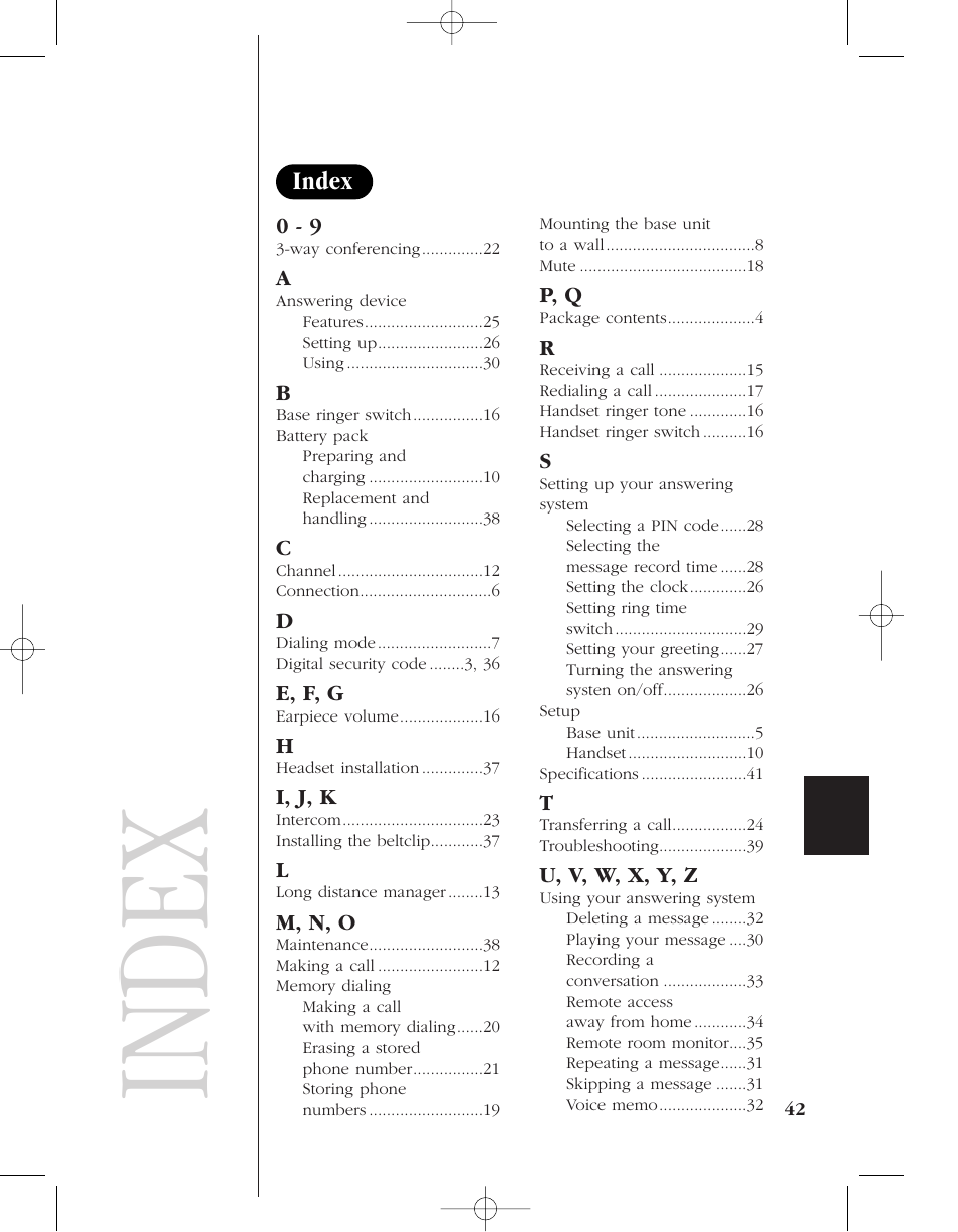 Index | Uniden 8950 User Manual | Page 45 / 46