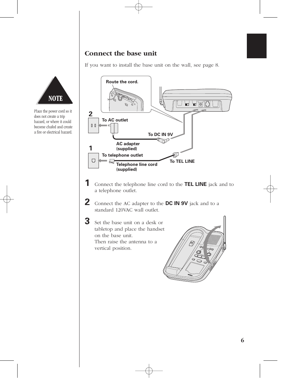 Connect the base unit | Uniden 8950 User Manual | Page 9 / 46