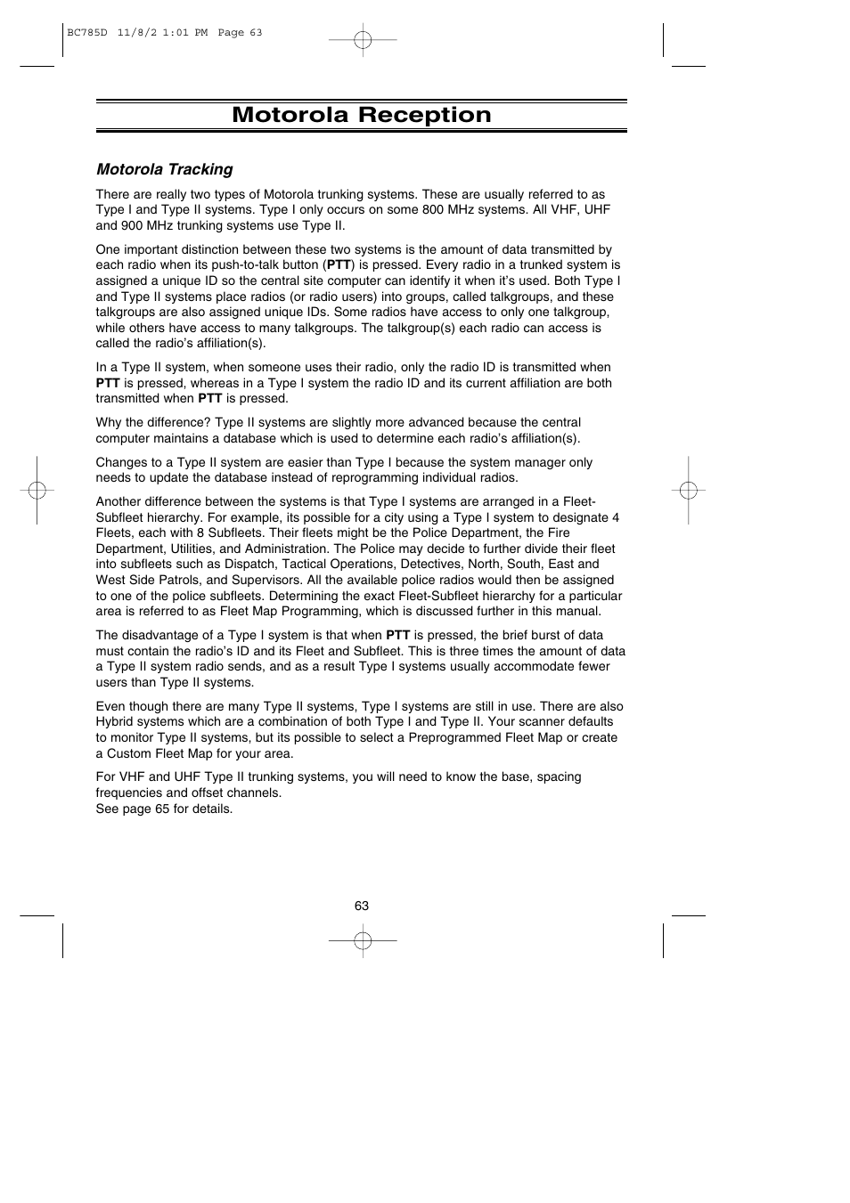 Motorola reception | Uniden BC785D User Manual | Page 67 / 100