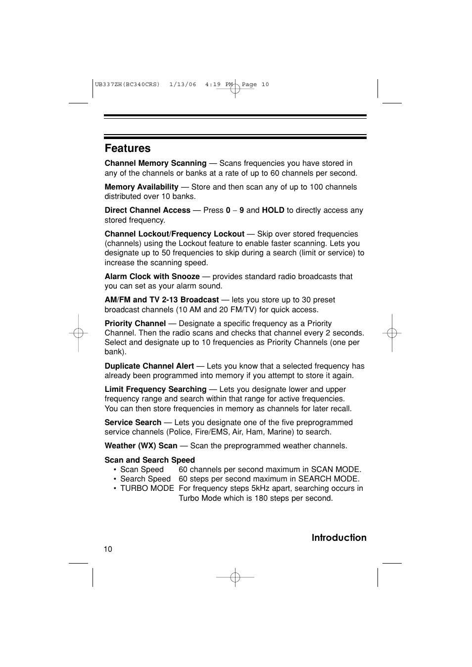 Features | Uniden BC340CRS User Manual | Page 10 / 32
