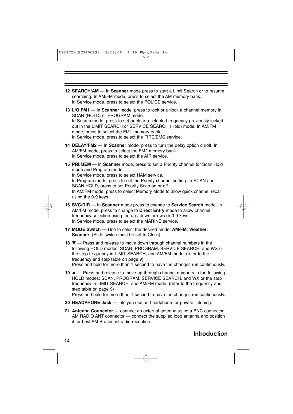 Introduction | Uniden BC340CRS User Manual | Page 14 / 32