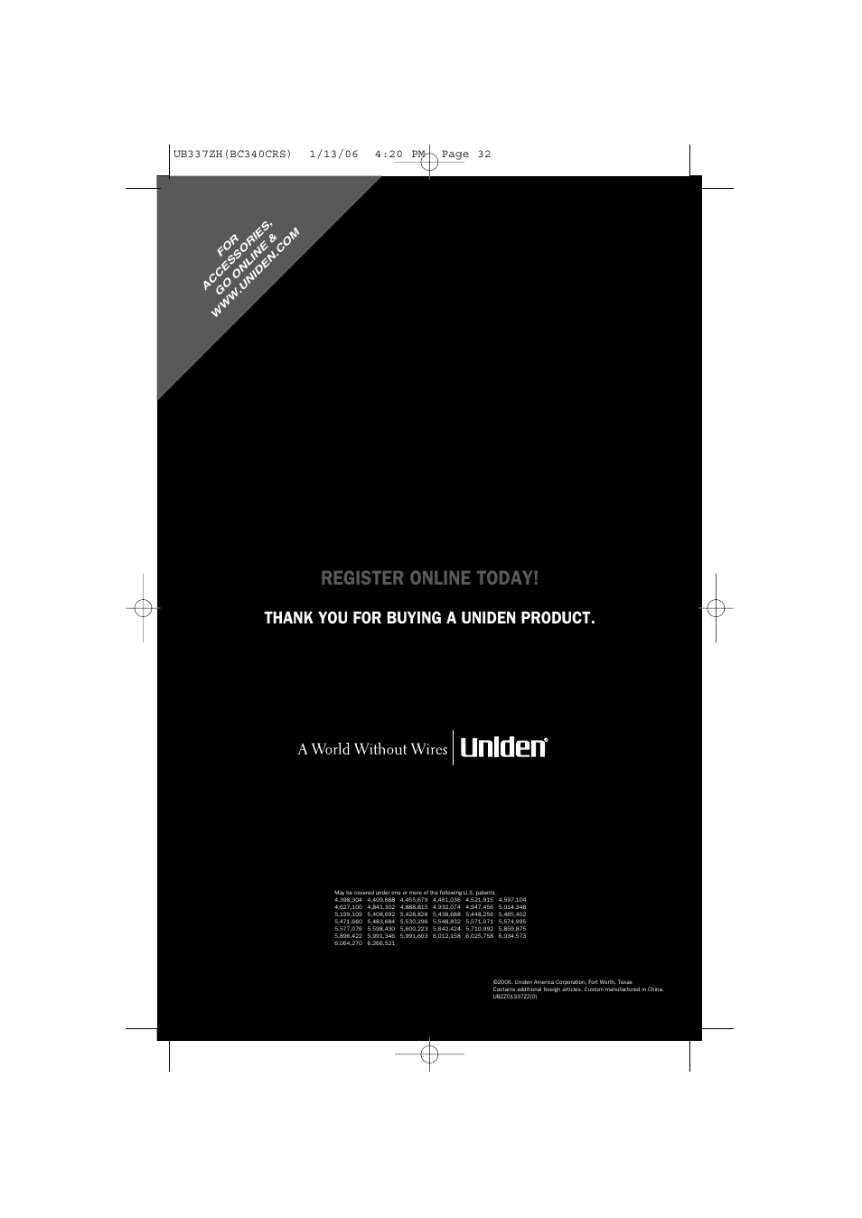 Register online today | Uniden BC340CRS User Manual | Page 32 / 32