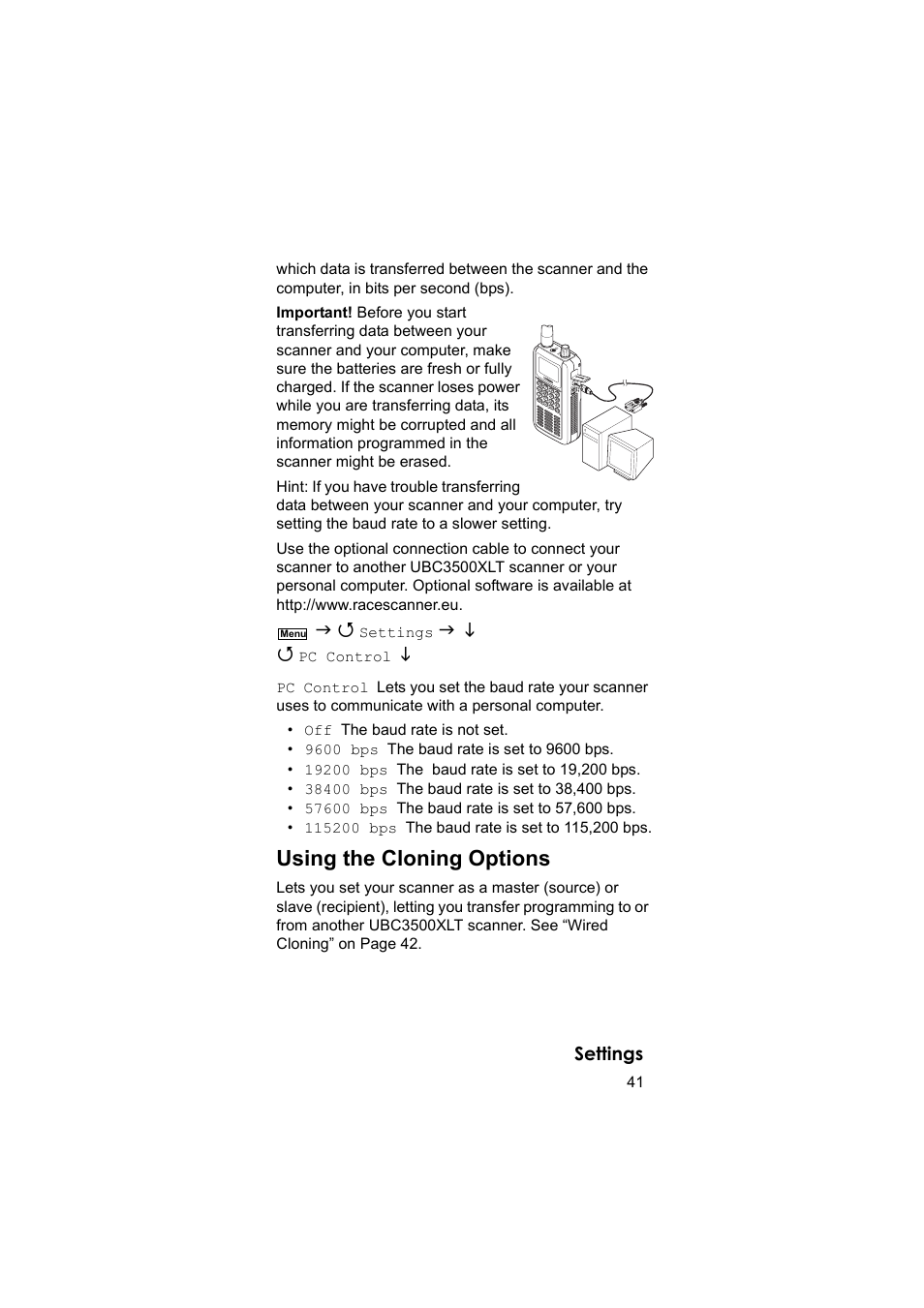 Using the cloning options | Uniden BEARCAT UBC3500XLT User Manual | Page 41 / 94