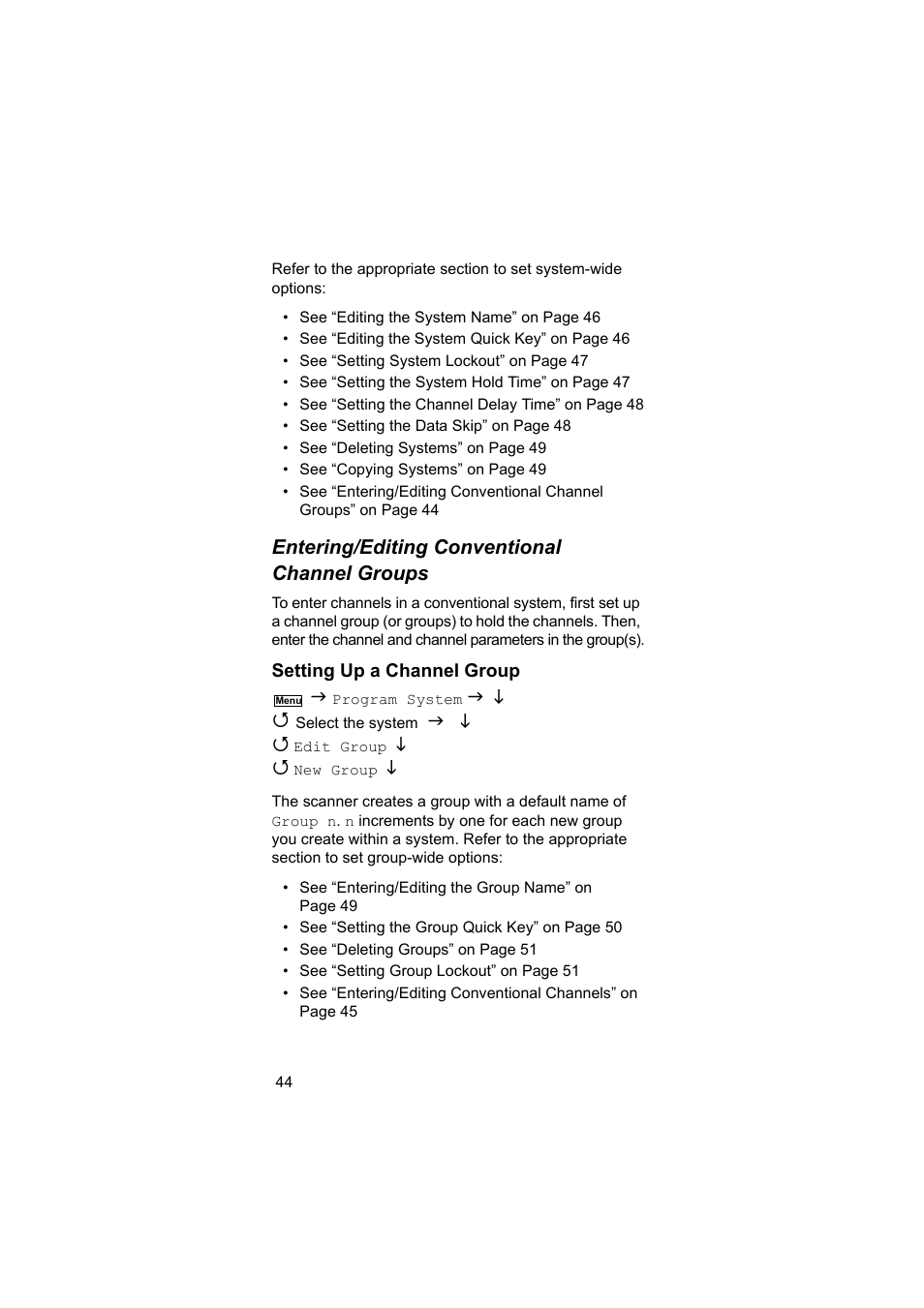 Entering/editing conventional channel groups | Uniden BEARCAT UBC3500XLT User Manual | Page 44 / 94