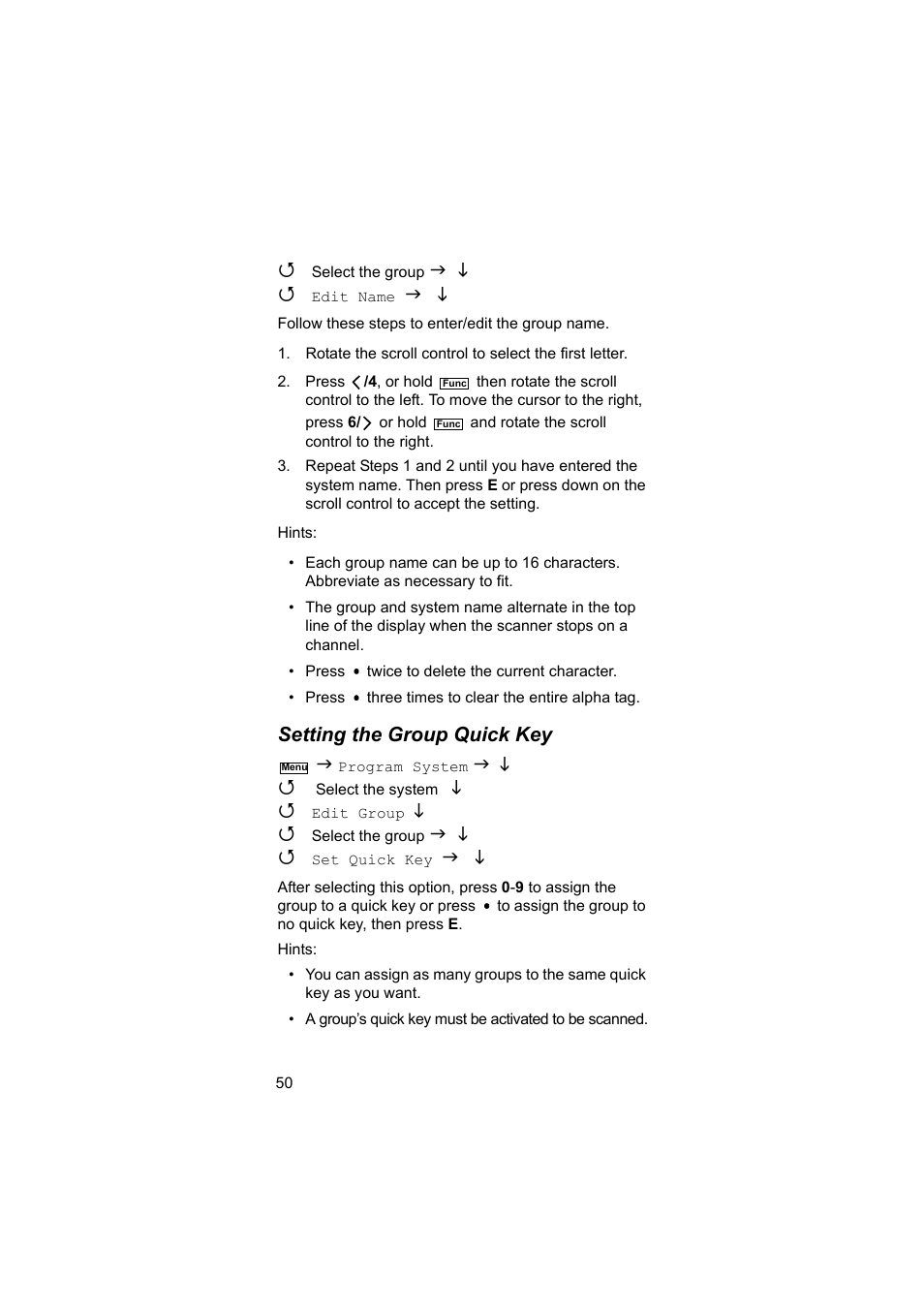 Setting the group quick key | Uniden BEARCAT UBC3500XLT User Manual | Page 50 / 94