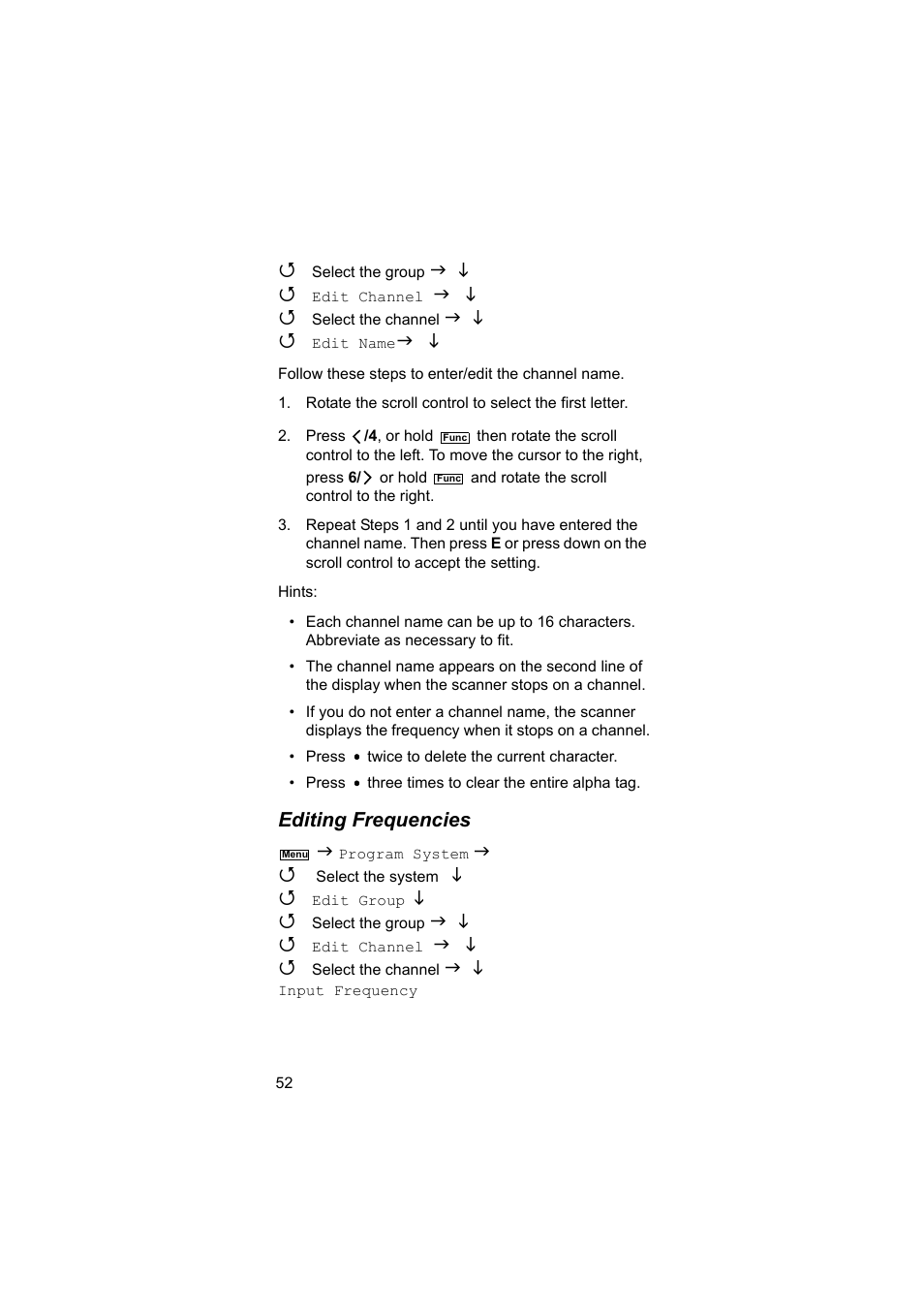 Editing frequencies | Uniden BEARCAT UBC3500XLT User Manual | Page 52 / 94