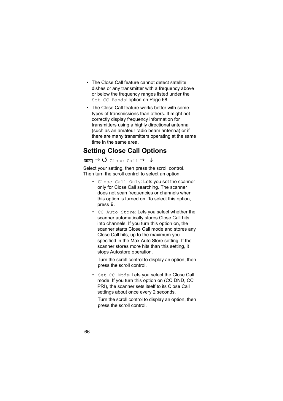 Setting close call options | Uniden BEARCAT UBC3500XLT User Manual | Page 66 / 94