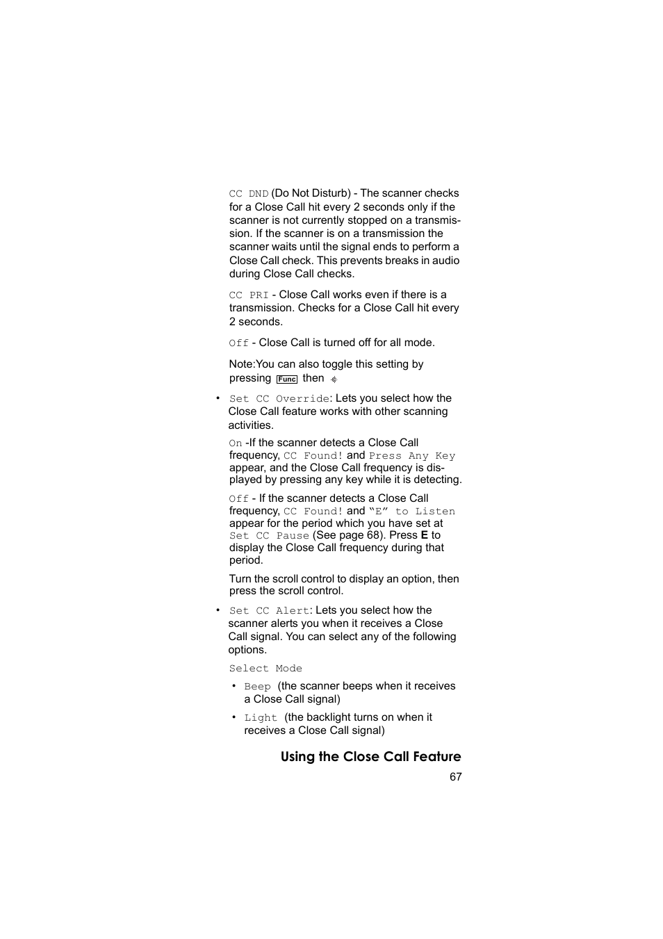 Using the close call feature | Uniden BEARCAT UBC3500XLT User Manual | Page 67 / 94