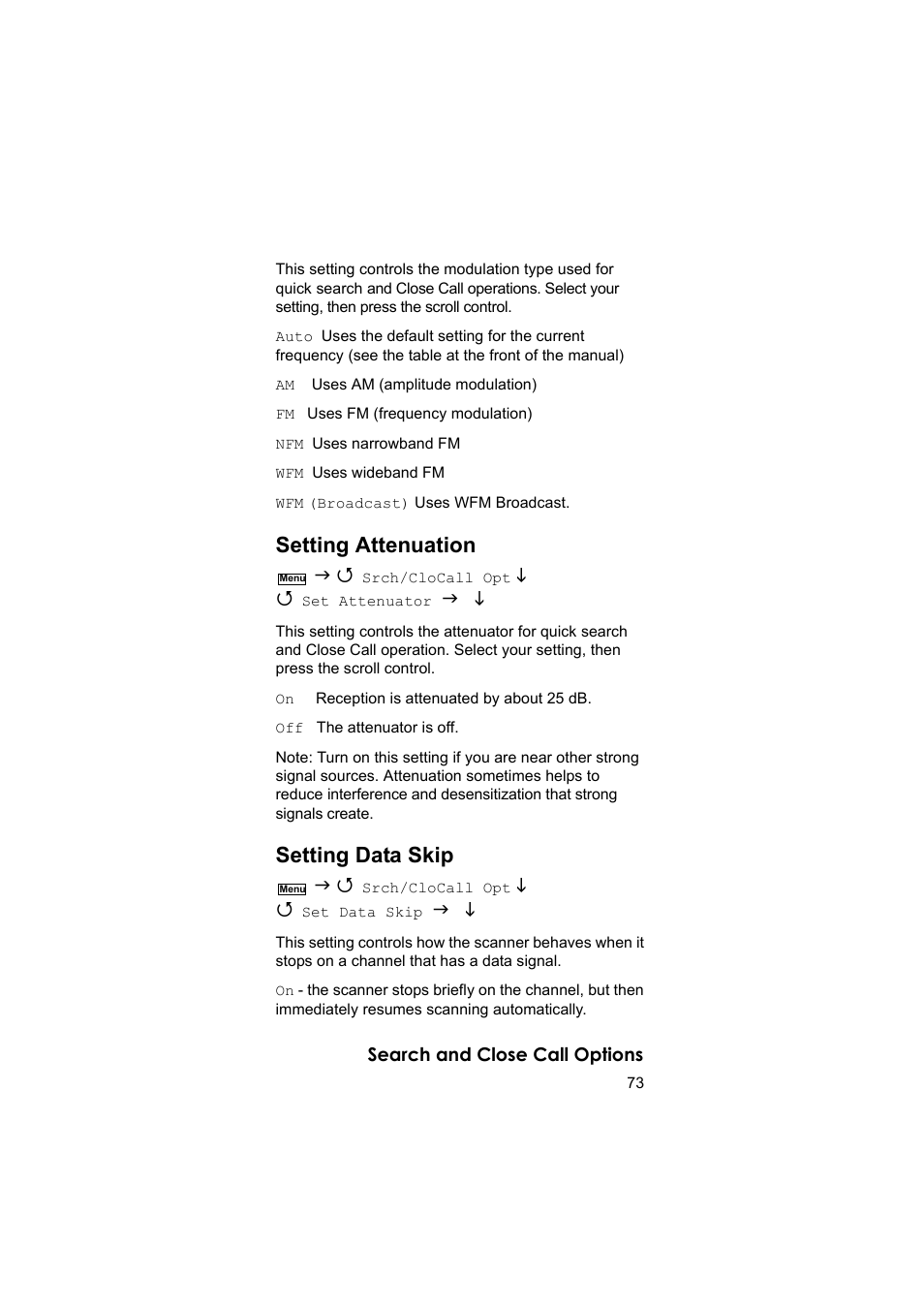 Setting attenuation, Setting data skip | Uniden BEARCAT UBC3500XLT User Manual | Page 73 / 94