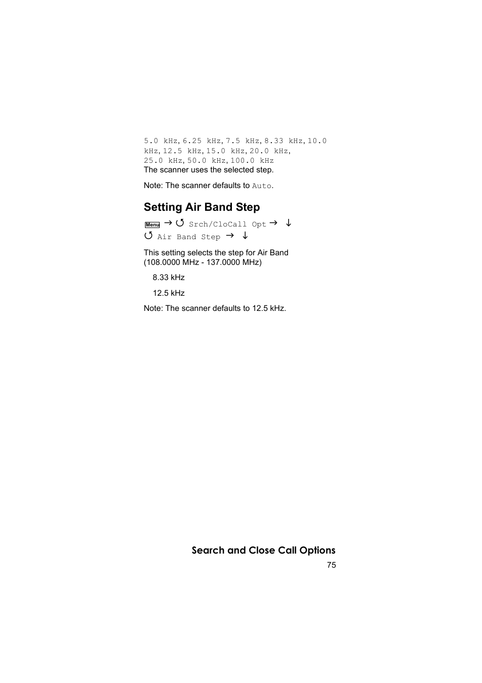 Setting air band step | Uniden BEARCAT UBC3500XLT User Manual | Page 75 / 94