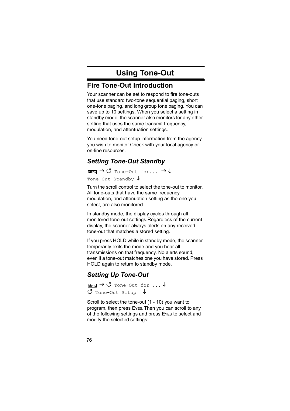 Using tone-out, Fire tone-out introduction | Uniden BEARCAT UBC3500XLT User Manual | Page 76 / 94