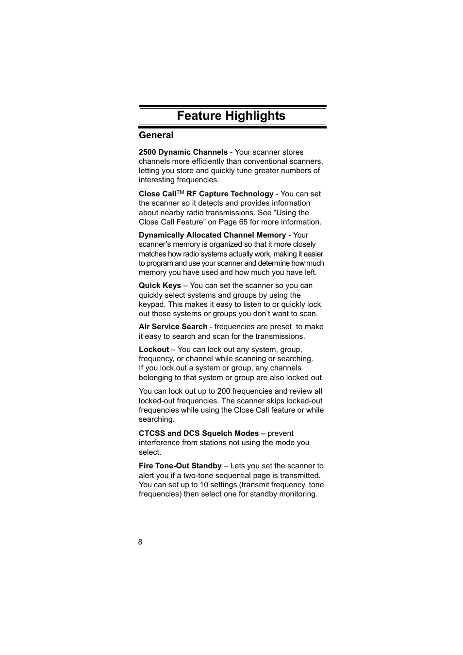 Feature highlights | Uniden BEARCAT UBC3500XLT User Manual | Page 8 / 94