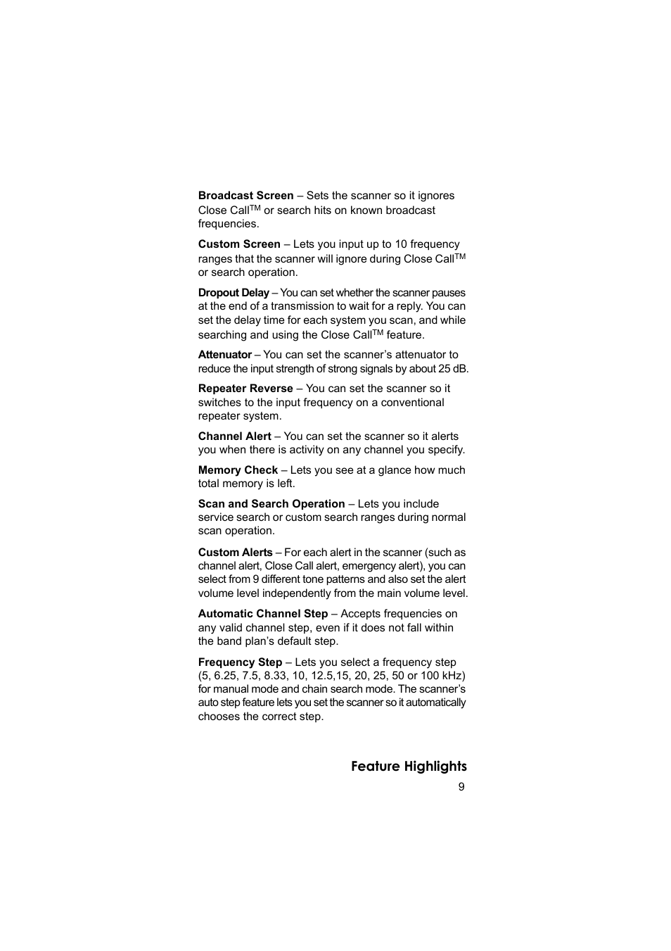 Feature highlights | Uniden BEARCAT UBC3500XLT User Manual | Page 9 / 94