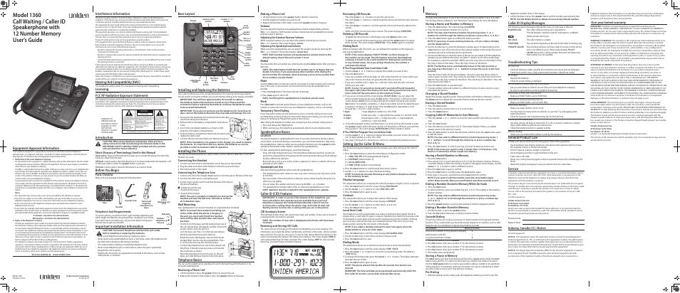 Uniden 1360 User Manual | 1 page